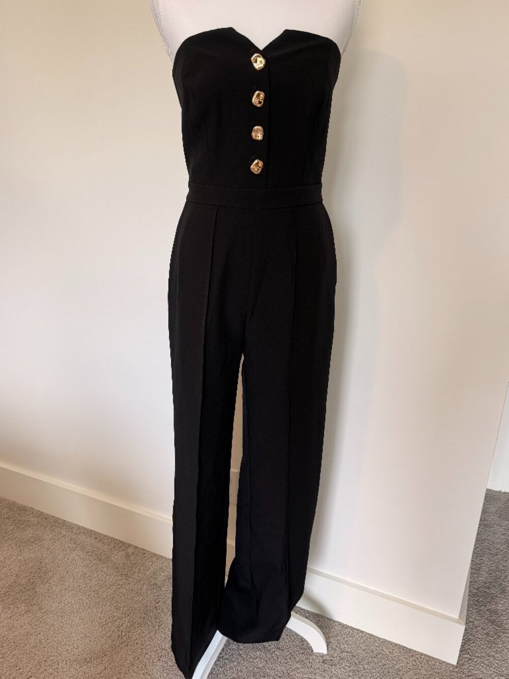 NWT Generation Love Strapless Black Jumpsuit | Size 2 | Gold Buttons | $395 Orig